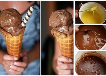 Šokolādes saldējums kraukšķīgā vafeļu konusā
